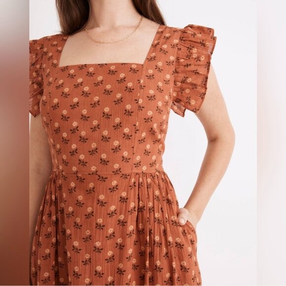 Madewell Ruffle-Strap Tiered Midi Dress in Wild Calendula Block-Print Sz M - Picture 6 of 13
